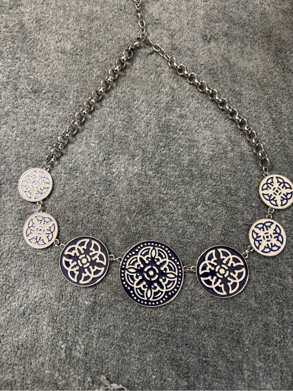 Talbots Silver-Tone Navy Medallion Necklace - Women Jewelry
